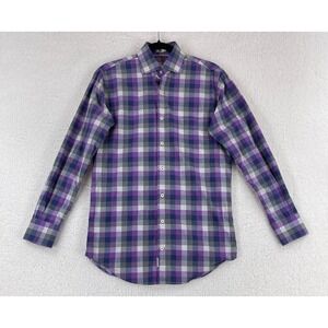 Peter Millar Button-Up Dress Shirt Mens Small Gray Check Long Sleeve 100% Cotton